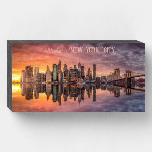 Custom Text New York City Skyline Wooden Box Sign (Front Horizontal)