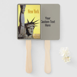 Custom text New York Liberty vintage travel Hand Fan