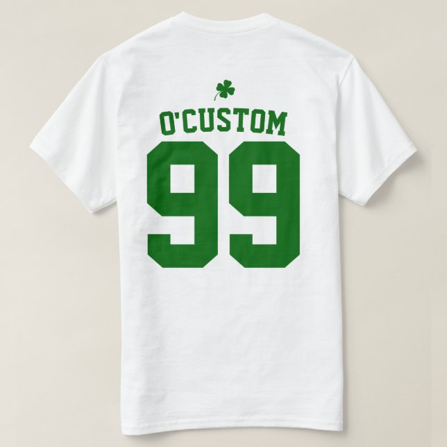 Custom Text Number Green Clover St Patrick's Day T-Shirt (Design Back)