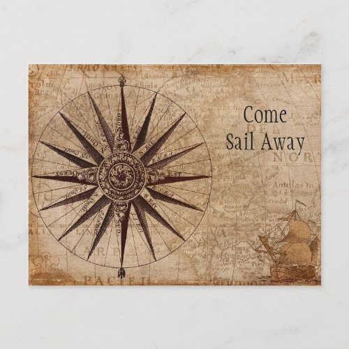 Custom Text Old Brown Pirate Map Nautical Compass Postcard