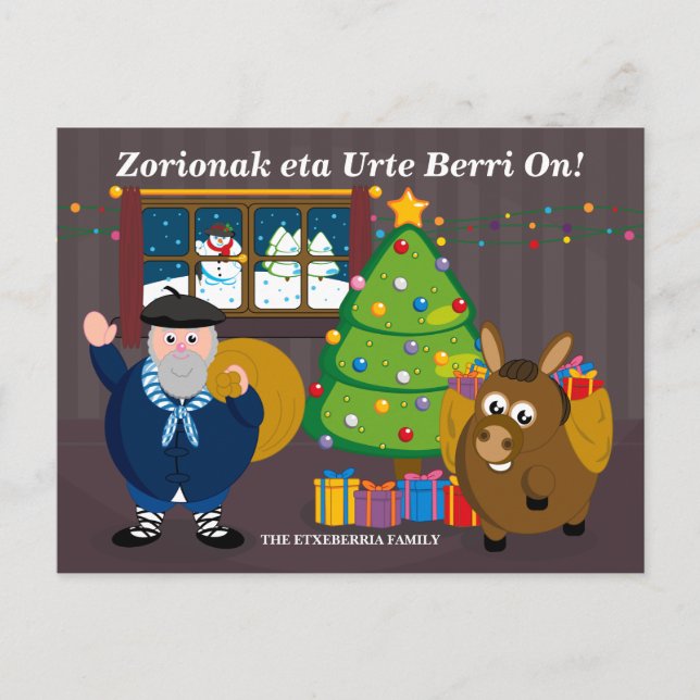 Custom text, Olentzero Navidad / Christmas scene: Holiday Postcard (Front)