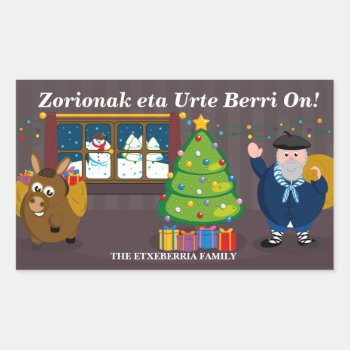 Custom Text  Olentzero Navidad / Christmas Scene: Rectangular Sticker by RWdesigning at Zazzle