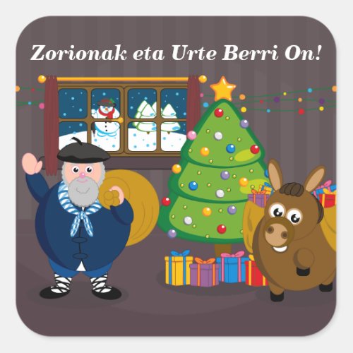 Custom text Olentzero Navidad  Christmas scene Square Sticker