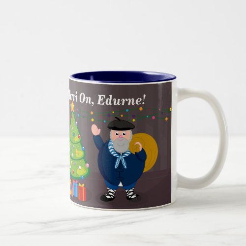 Custom text Olentzero Navidad  Christmas scene Two_Tone Coffee Mug