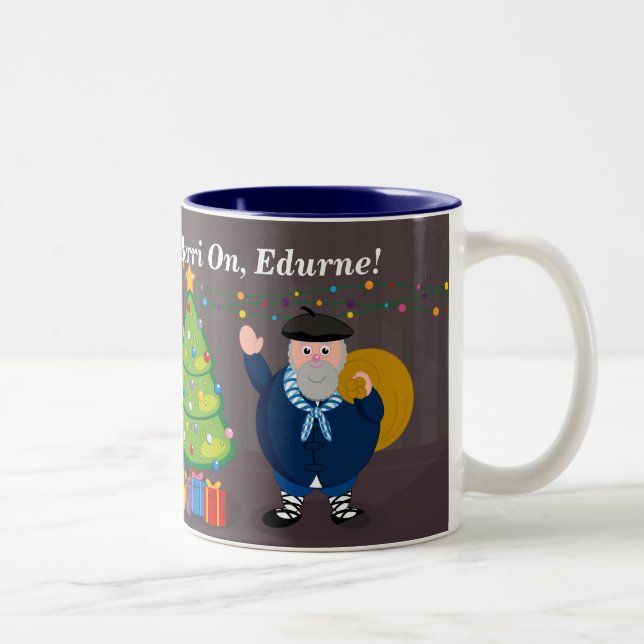 Custom text, Olentzero Navidad / Christmas scene: Two-Tone Coffee Mug (Right)
