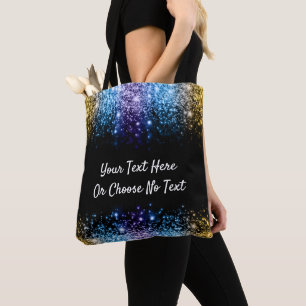 Custom Text/ Ombre Glitter Gold Purple Blue Tote Bag