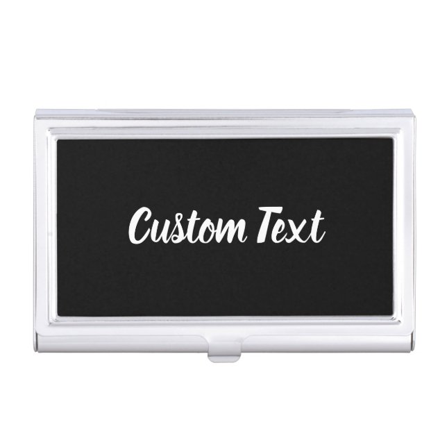 Custom Text on Black with White Script Business Card Case (Front)