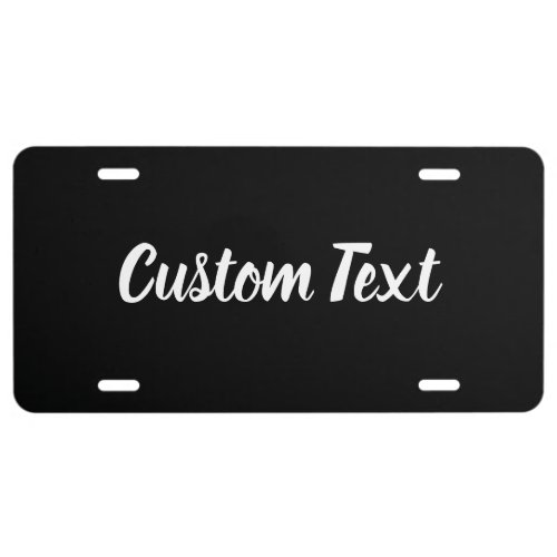 Custom Text on Black with White Script  License Plate
