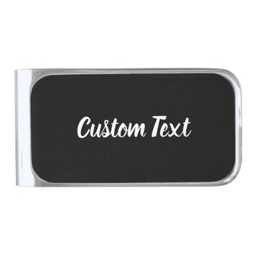 Custom Text on Black with White Script Silver Finish Money Clip