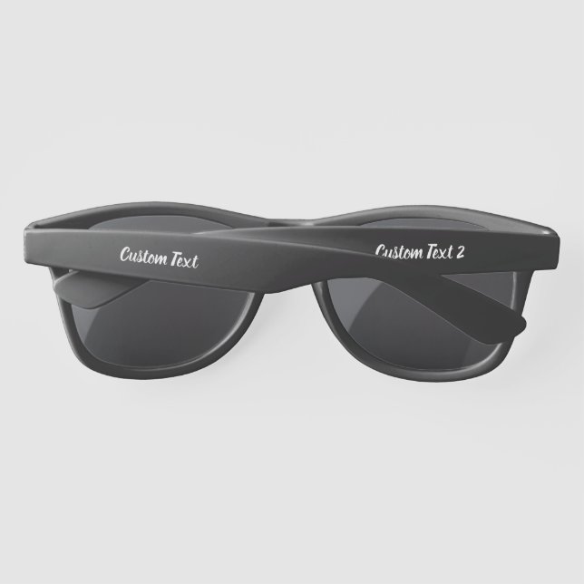 Custom Text on Black with White Script Sunglasses (Back)