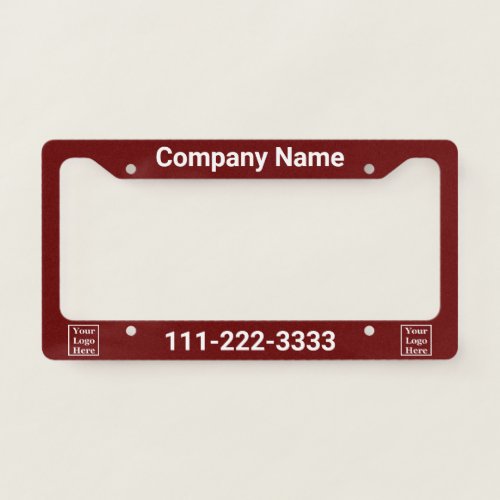 Custom Text on Branded Dark Red Your Logo Here License Plate Frame