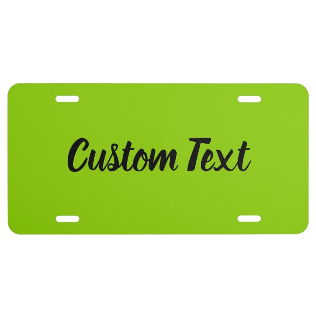 Custom Text on Lime Green with Black Script  License Plate (Front)