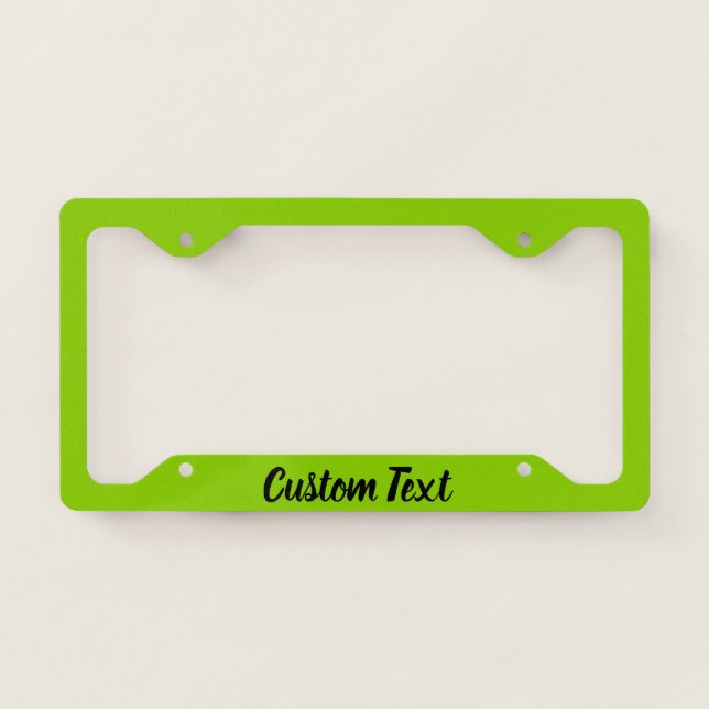 Custom Text on Lime Green with Black Script License Plate Frame (Front)