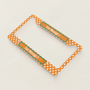 Custom Text on Orange and White Polka Dot Pattern License Plate Frame