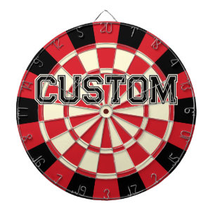 Custom Text on Retro Red, Black, Cream Beige Color Dart Board