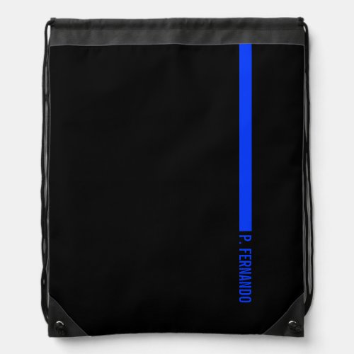 Custom Text on The Thin Blue Line Police Drawstring Bag