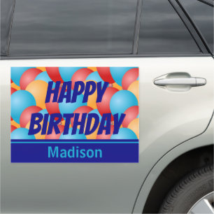 Custom Text (or Happy Birthday) with Balloons Car Magnet