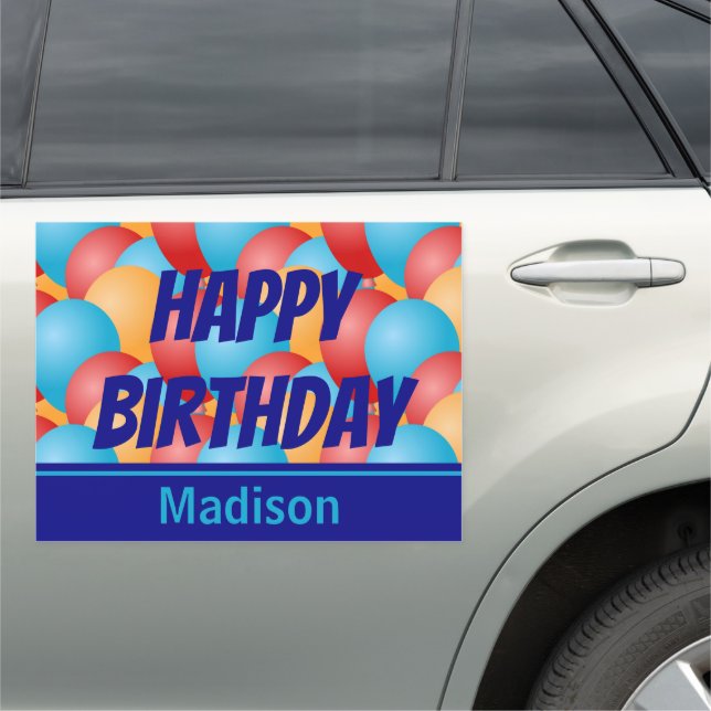 Custom Text (or Happy Birthday) with Balloons Car Magnet (In Situ)