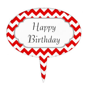 Custom Text or Monogram on Red Chevrons Cake Topper