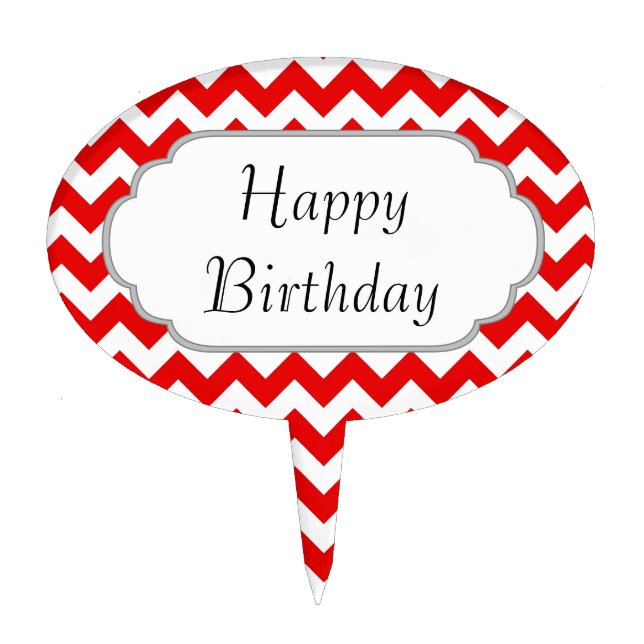 Custom Text or Monogram on Red Chevrons Cake Topper (Front)