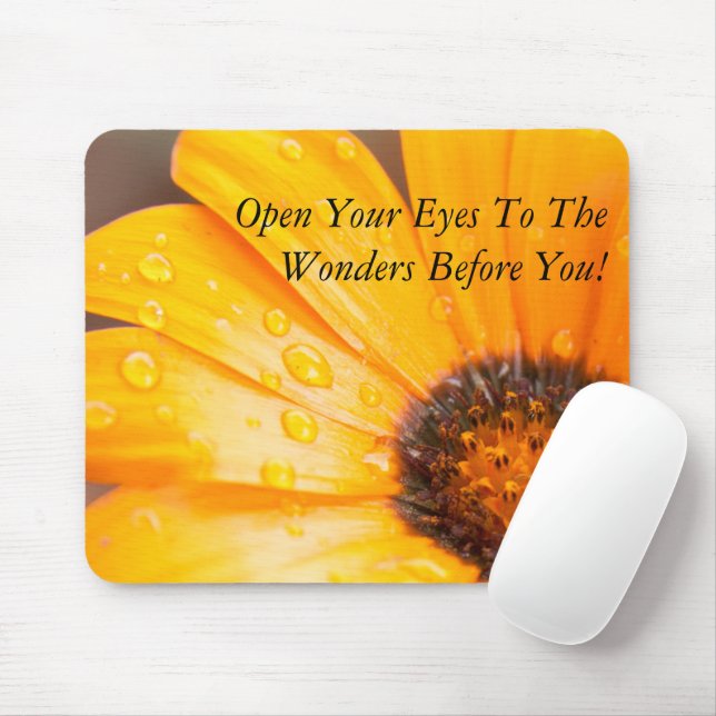 Custom Text Orange African Daisy Photo Mouse Pad (With Mouse)