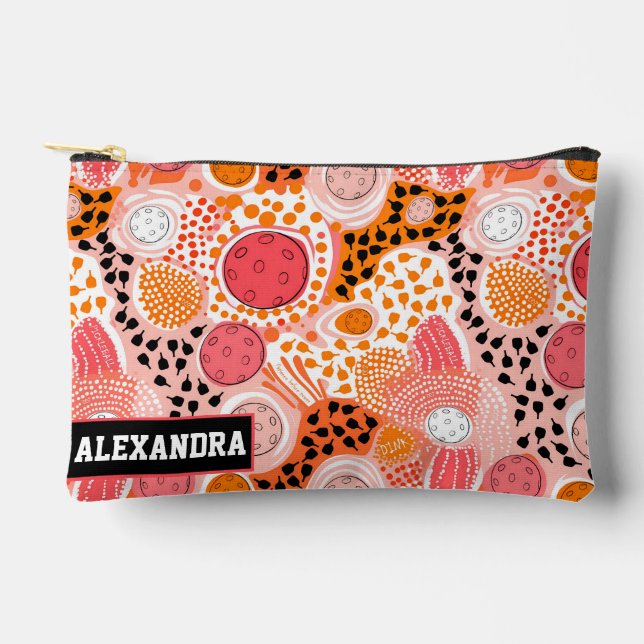 Custom text orange & coral pickleball accessory pouch (Front)