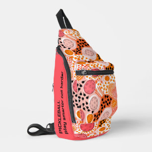 Custom text orange & coral pickleball sling bag