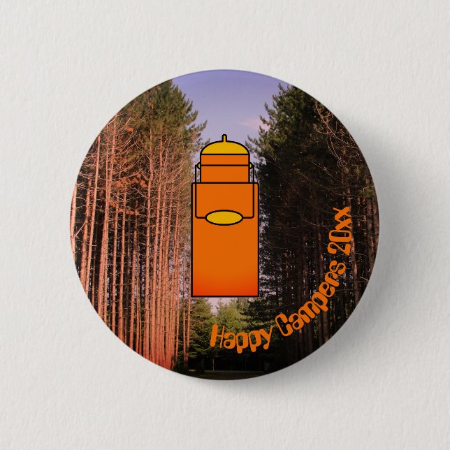 Custom text Orange Retro Camping Canteen Button (Front)