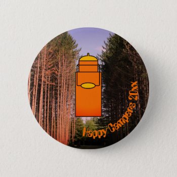 Custom Text Orange Retro Camping Canteen Button by TheSillyHippy at Zazzle