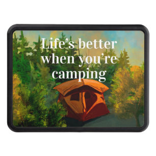 Custom text Orange Tent at Golden Hour Hitch Cover