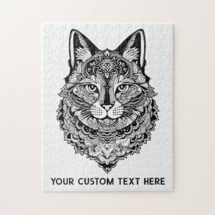 Custom Text Ornamental Cat Jigsaw Puzzle