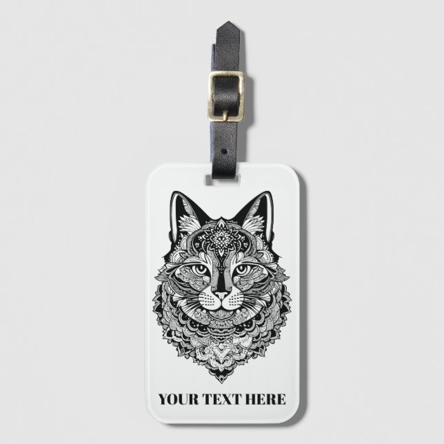 Custom Text Ornamental Cat Luggage Tag (Front Vertical)