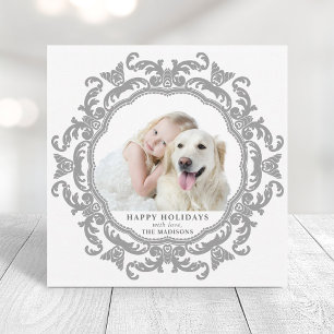 Custom Text Ornamental Frame Holiday Photo Card