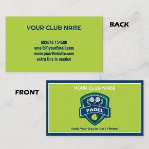 🎾 Custom text, Padel Club Business Card