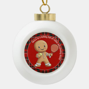 🎾🎄Custom text, Padel Powered Christmas Ceramic Ball Christmas Ornament