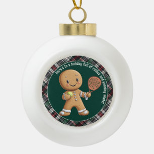 🎾🎄Custom text,  Padel Powered Christmas Ceramic Ball Christmas Ornament