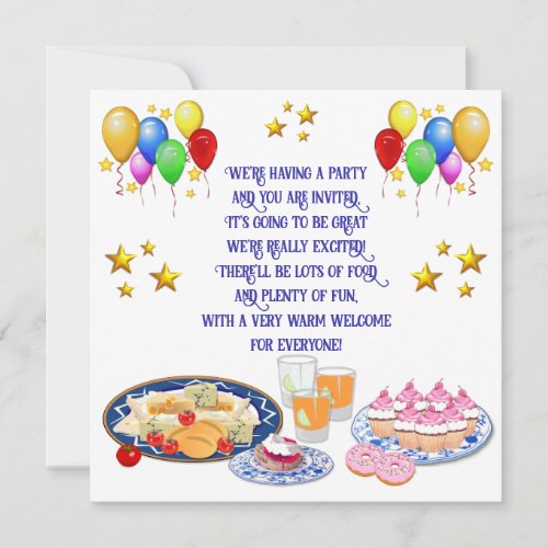 Custom Text Palloons and Party Food  Invitation