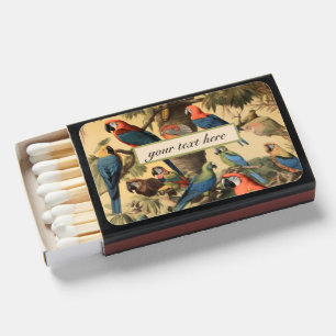 Custom Text Parrot Canopy Vintage Botanical Luxe Matchboxes