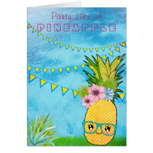 Custom Text / Party Pineapple Kawaii Summer Beach Cards