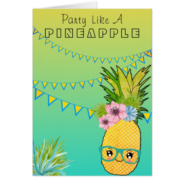 Custom Text / Party Pineapple Kawaii Summer Beach Cards (Front)