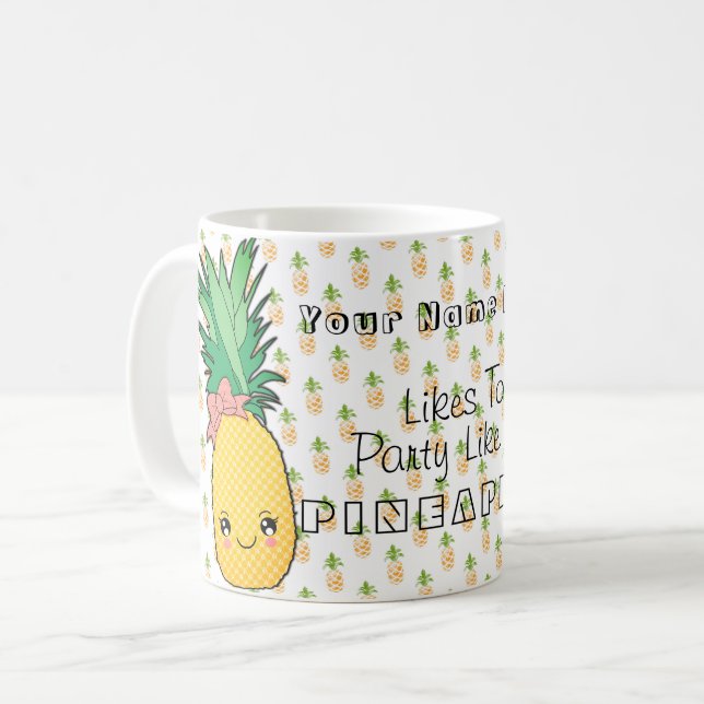 Custom Text / Party Pineapple Kawaii Summer Coffee Mug (Front Left)
