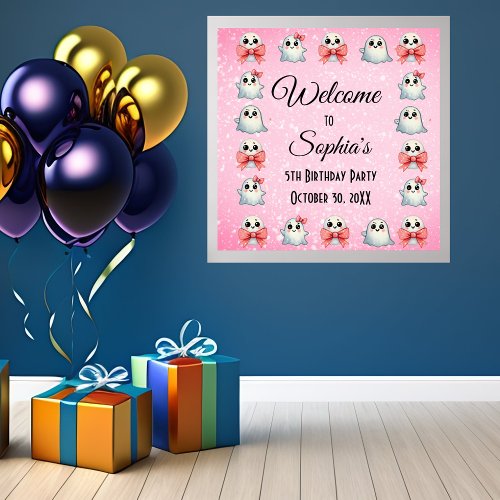 Custom Text Pastel Ghost Theme Kids Birthday Poster