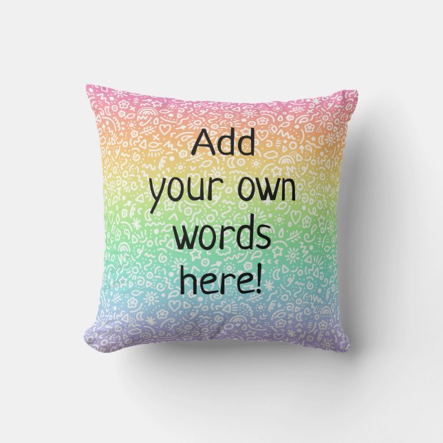 Custom Text Pastel Rainbow Throw Pillow (Front)
