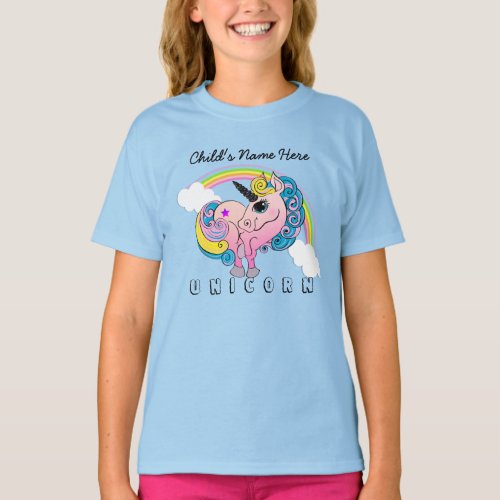 Custom Text Pastel Unicorn Pretty Rainbow Clouds T_Shirt