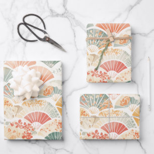 Custom Text Pastel Watercolor Japanese Fan Wrapping Paper Sheets
