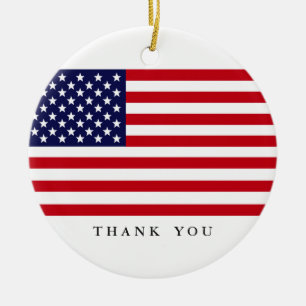 Custom Text Patriotic American Flag Thank You Ceramic Ornament