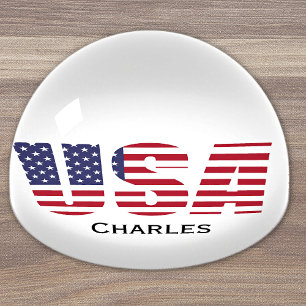 Custom Text Patriotic USA Dome Paperweight