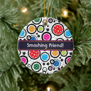 Custom text Pattern with Pickleballs Ceramic Ornament