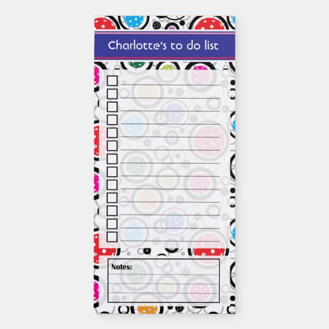 Custom text Pattern with Pickleballs to do list Magnetic Notepad (Front)
