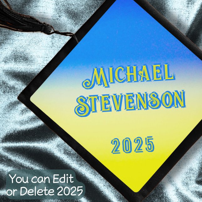 Custom Text Peace No War Ukraine Blue Yellow Name Graduation Cap Topper (Creator Uploaded)